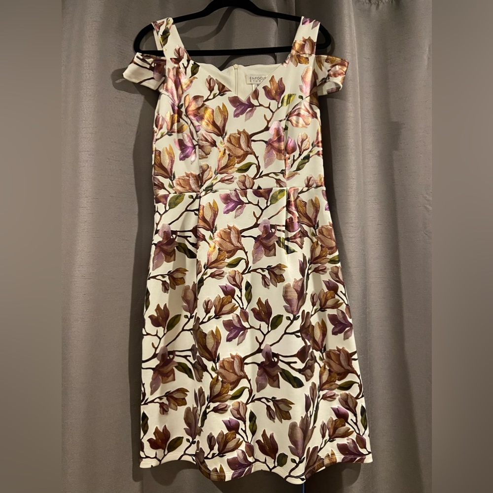 Off white dress with metallic flowers